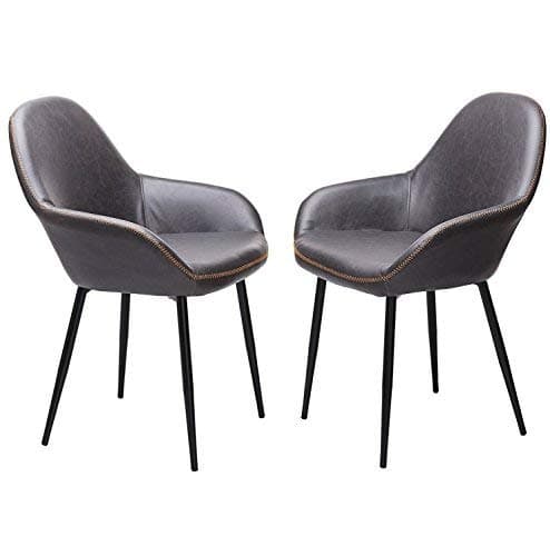 FashionFurniture Vintage garden armchair in graphite grey and brown eco-leather (set of 2), Imitation leather, Graphite Grey, 57 x 60 x 85 (cm)