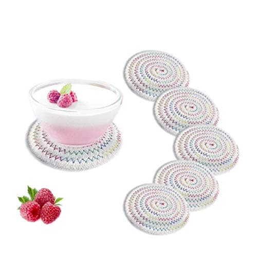 YYGMSS Coasters for Drinks Handmade Braided Drink Coasters Woven Coasters Super Water Absorbent Heat Insulation Sets of 6 4.3inches Round (Multicolor)