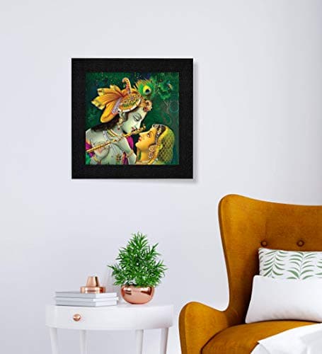 SAF paintings Religious Radha Krishna UV Coated Home Decorative Gift Item Framed Painting 12 inch X 12 inch SAA6137, Multicolor