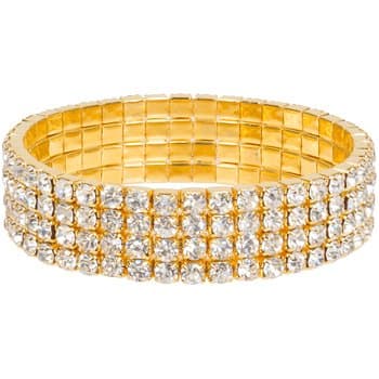 Four Tier Swarovski Element Stretch Clear Crystal Bracelet in Gold