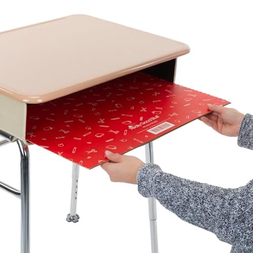 Really Good Stuff Large Privacy Shields for Student Desks – Set of 12 - Gloss - Study Carrel Reduces Distractions - Keep Eyes from Wandering During Tests, Blue with School Supplies Pattern