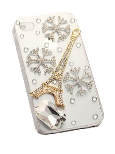 PUNKPHONE 3d Clear Crystal Bling 3d Lovely Crystal Eiffel Tower, Big Bow Cute Case Cover for Iphone 4 4s/5 5s/5c, Galaxy S3/ S4 9500 (5 5s, Snowflakes-Eiffel)