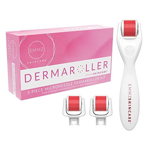 Derma Roller Microneedle 5 Piece Kit - Face Roller, 3 Extra Replaceable Heads + eBook + Storage Case, Exfoliation Microdermabrasion Micro Derma Skin Care Tool Dermaplaning Dermapen Microneedling