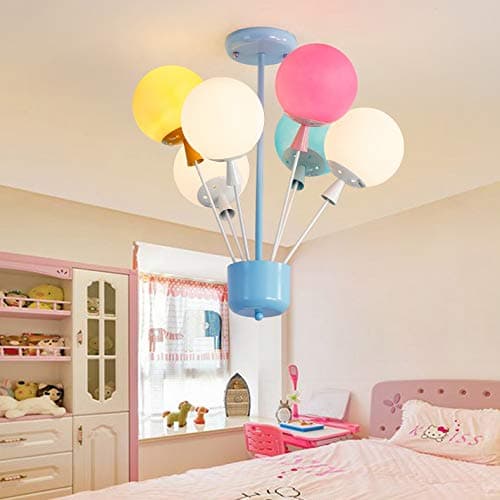 Modern Children's lamp Pendant Light, CraftThink Chandelier Colorful Balloon Glass Pendant Lamp Ceiling light E27 110V Creative Light for Children's Room Bedroom Boys and Girls Living Room (6 Lights)