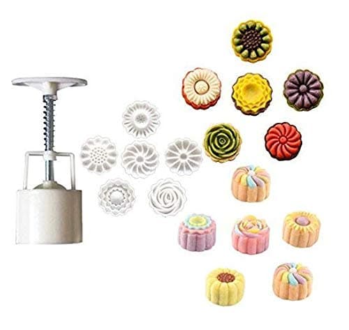 HUAL Moon Cake Mold With Stamps - Mid Autumn Festival DIY Decoration Press (Rose Flower 6Pcs)