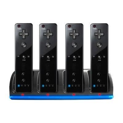 GreyMobiles FOUR Controller Charger Dock Stand & 4x Rechargeable Battery Pack For Nintendo Wii Remote (BLACK EDITION)