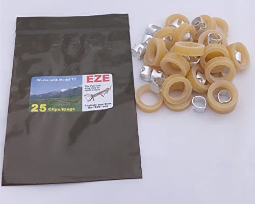 Eze Model T-1 Castrator - 25 Bands & Clips, Mixed. Utilize Latex Rings for Cattle, Sheep, Goats, Pigs and Misc