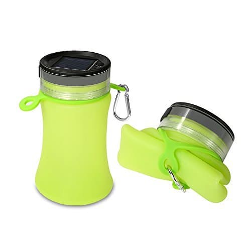 Travel Water Bottle,Solar Camping Lantern Waterproof Folding Silicone Bottle with SOS Emergency Flashlight