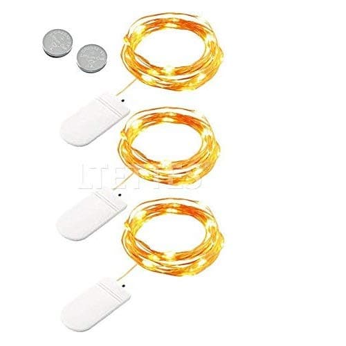 LTETTES 2 Meters 20 LED Copper Wire Battery Powered Waterproof Decorative Fairy String Light Mason Jar Firefly Starry Lights for Decoration Photography Festival Wedding (Pack of 3)
