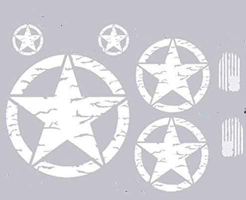 G0004 - Distressed Hood Military Star Decal KIT - Custom Designed for use on - Jeep Wrangler Roxor Cherokee Compass Patriot & More (White)