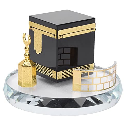 HztyyierMuslim Crystal Gilded Kaaba Clock Tower Miniature Model Showpiece Muslim Crystal Gilded kaaba Model Kits Islamic Architecture Handicraft Home Vehicle Decor Islamic Building Gift