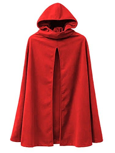 Hunleathy Women's Classic Hooded Cape Warm Split Front Cloak Coat Red L