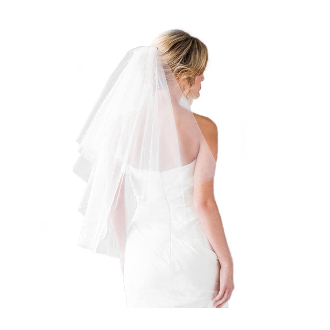 Wedding Bridal Veil with Comb 2 Tier Tulle Short Wedding Veil Fingertip Length ( 2T Fingertip Light Ivory)