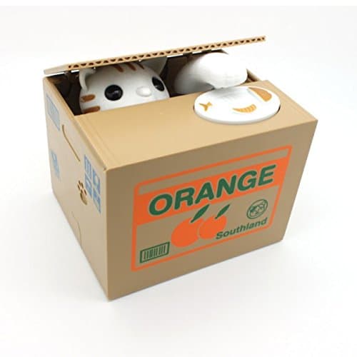 eSmart Chatora Cat Itazura Piggy Bank Automated Cute Cat Paw Hand Monster Stealing Coin Savings Box … (White Kitty Bank)