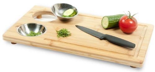 eKitch Chefs Preparation Chopping Board with stainless steel prep bowls Pro bamboo cutting station