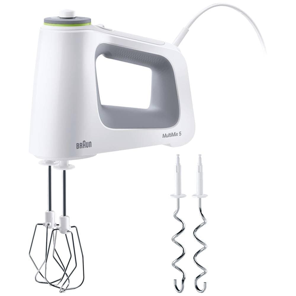 Braun Household MultiMix 5 HM 5000 hand mixer - hand mixer with variable speed control, 700 watts, incl. whisk and dough hook, white/grey