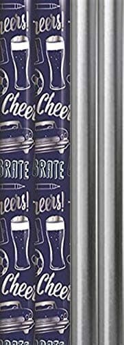6m Metallic Foil Effect Gift Wrapping Paper 4x1.5m Roll Blue White & Silver - Birthday Any Occasion