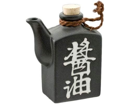 Traditional Japanese Pottery Square Shape Kanji Shoyu Characters Soy Sauce Shoyu Dispenser With Cork Top Stopper 9oz Handcrafted in Japan (Black Matte)