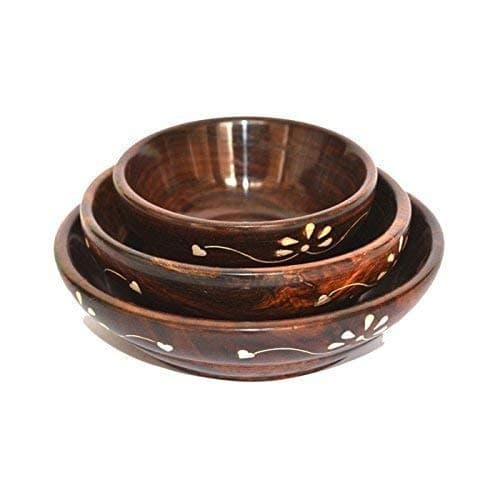 Urban Craft Unique Wooden Serving Bowl (Brown) -Set of 3