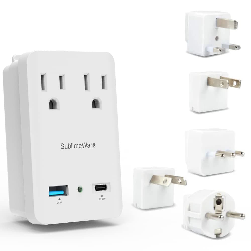 2000 W Travel Adapter Kit w/ 2 USB Ports & Outlets - International Power Adapter Plug Europe US UK Adaptor - 220-110V Adapter - Smart 2.4 A USB Electrical Charger Dual Voltage Device Sublimeware