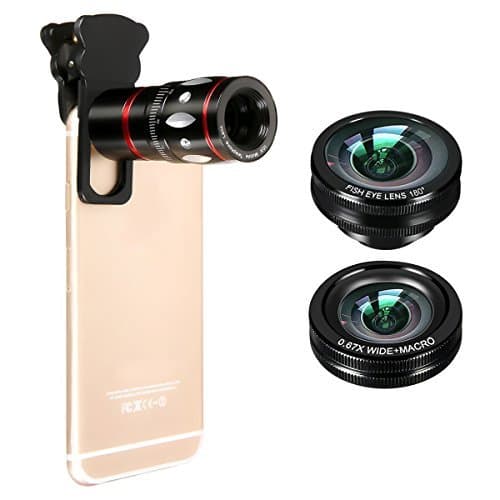 Lens Kits for Smartphone 4 in 1,18X Telephoto Lens with Universal Clip & Tripod + Wide Angle Lens + Macro Lens + Fisheye Lens for iPhone/Samsung/LG/HTC and more