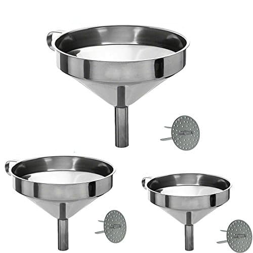Glittermall Pack of 3 Stainless Steel Funnel Set with the Strainer (3 SIZES MIXED SET)
