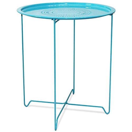 CAP LIVING 1 pc or Set of 2, Round 18-Inch/Square Metal End Table, Side Table, Colors Available in Capri Breeze (Blue) and Samba Red