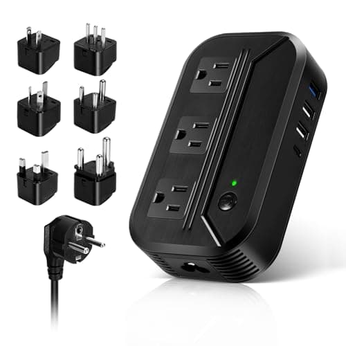 Voltage Converter Power Step Down 220V to 110V Universal Travel Adapter Power Converter Power Transformer w/ 3 AC Outlets 3 USB Ports 1 Type-C Charging EU/UK/AU/US/IT/South Worldwide Plug Black