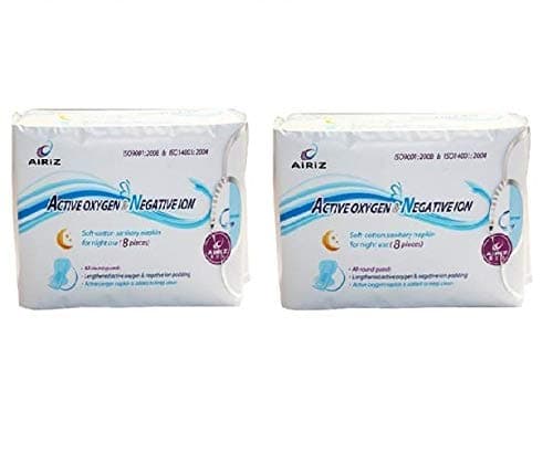 AiRiZ ACTIVE OXYGEN & NEGATIVE ION RELAX SOFT COTTON SANITARY NAPKIN FOR Night USE -(16 Pads in 2 Pack) Sanitary Napkin/Pad
