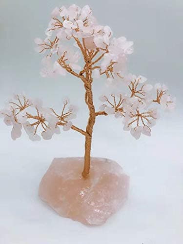 MOSOAO Natural Rock Pink Quartz Stone Crystal Tree for Good Luck, Wealth & Prosperity-Home Office Table Decor