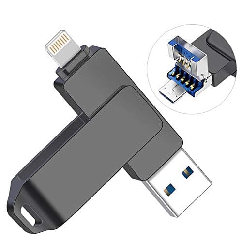 Flash Drive for iPhone, YOUNI 128GB Android USB 3.0 Flash Drive, 3 in 1 Memory Stick External Storage Pen Compatible for iPad,iPod,Mac,iOS/Android Phone and PC (Grey)