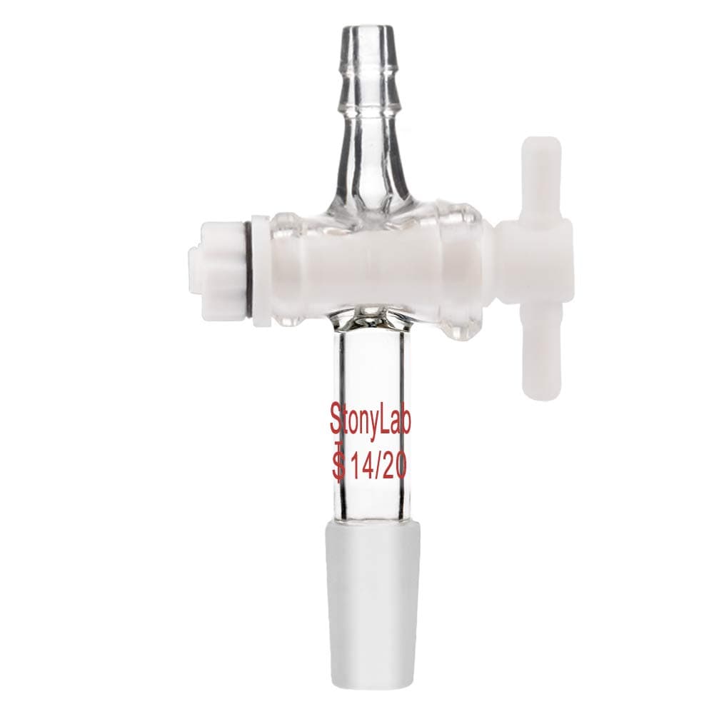 StonyLab Vacuum Flow Control Adapter with PTFE Stopcock, 14/20 Joint and Straight Hose Connection for Lab Supply