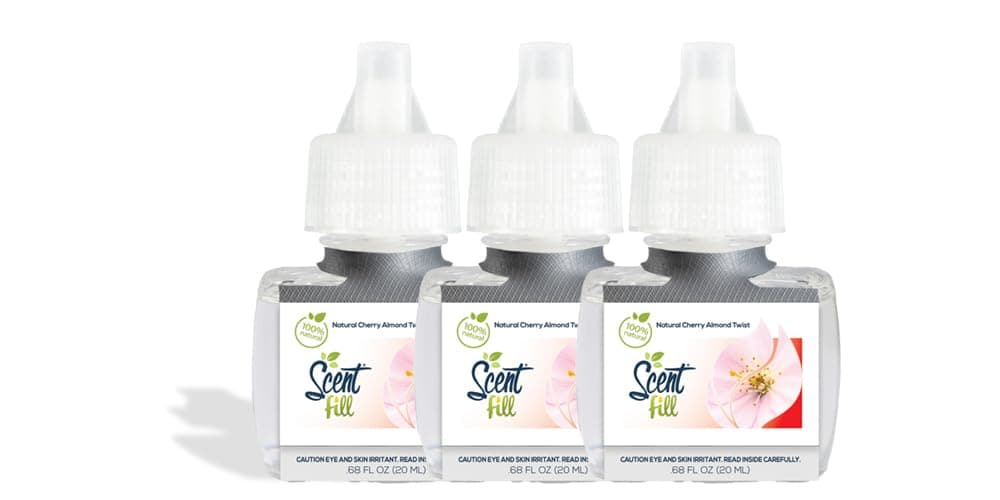 Scent Fill 100% Natural Cherry Almond Twist Plug in Air Freshener, Scented Oil Refills, 3 Refills