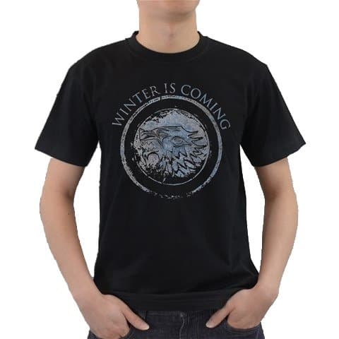 Men's Game Of Thrones Winter Is Coming Stark Stone Logo I Design - Black T-Shirt