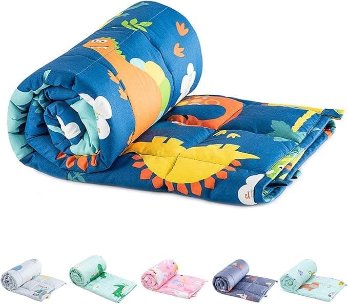 Sivio Weighted Blanket - All-Natural 100% Cotton Weighted Blanket 10 lbs 41 x 60 inches, Breathable Soft Throw Blanket for Calm Sleeping for Home and School Nap, Blue Dinosaur