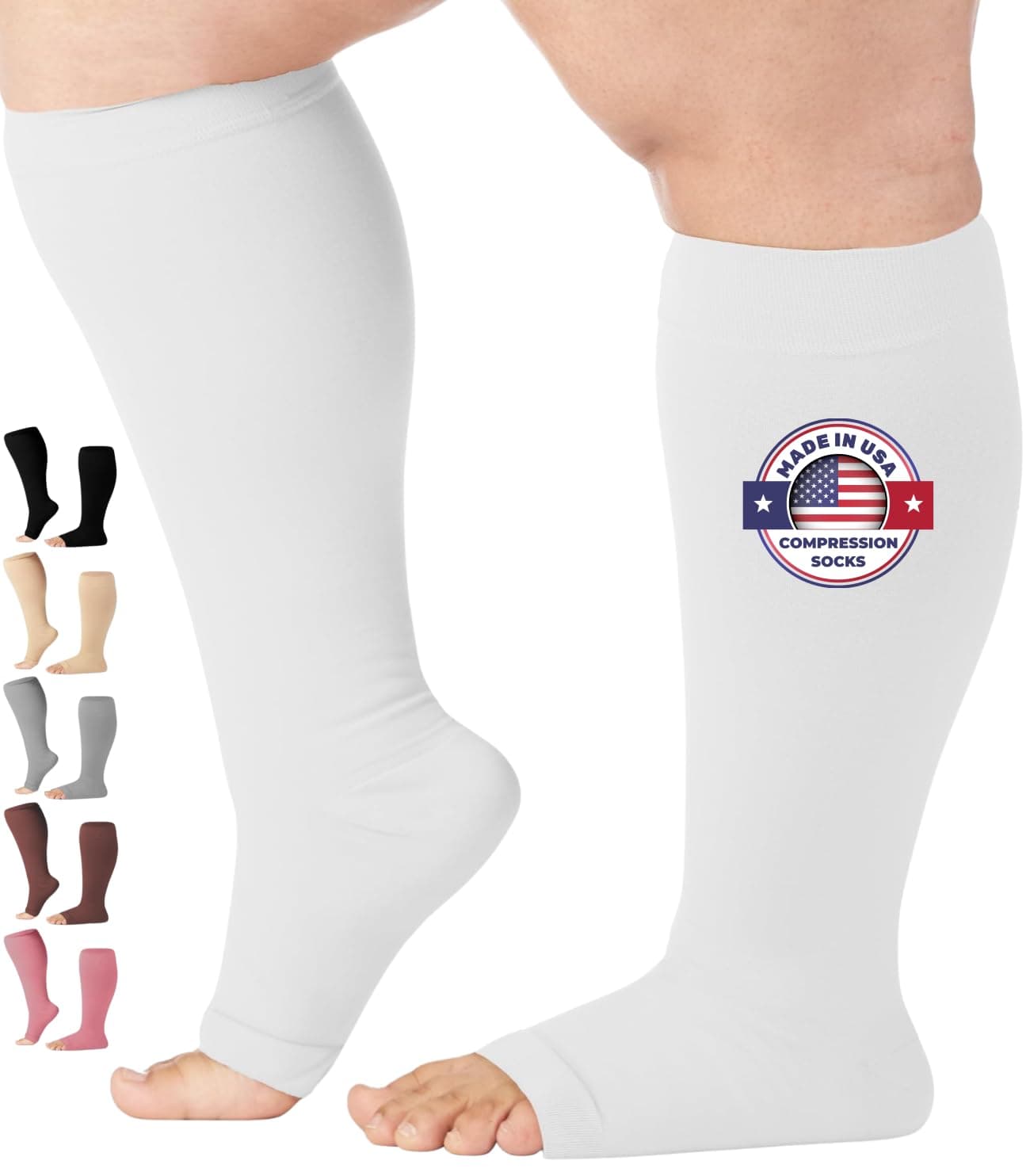 Mojo Compression Socks for Women and Men 20-30 mmHg - Knee High Toeless Compression Support Socks for Circulation during Travel, Flights, Nursing - White, X-Large - AB211