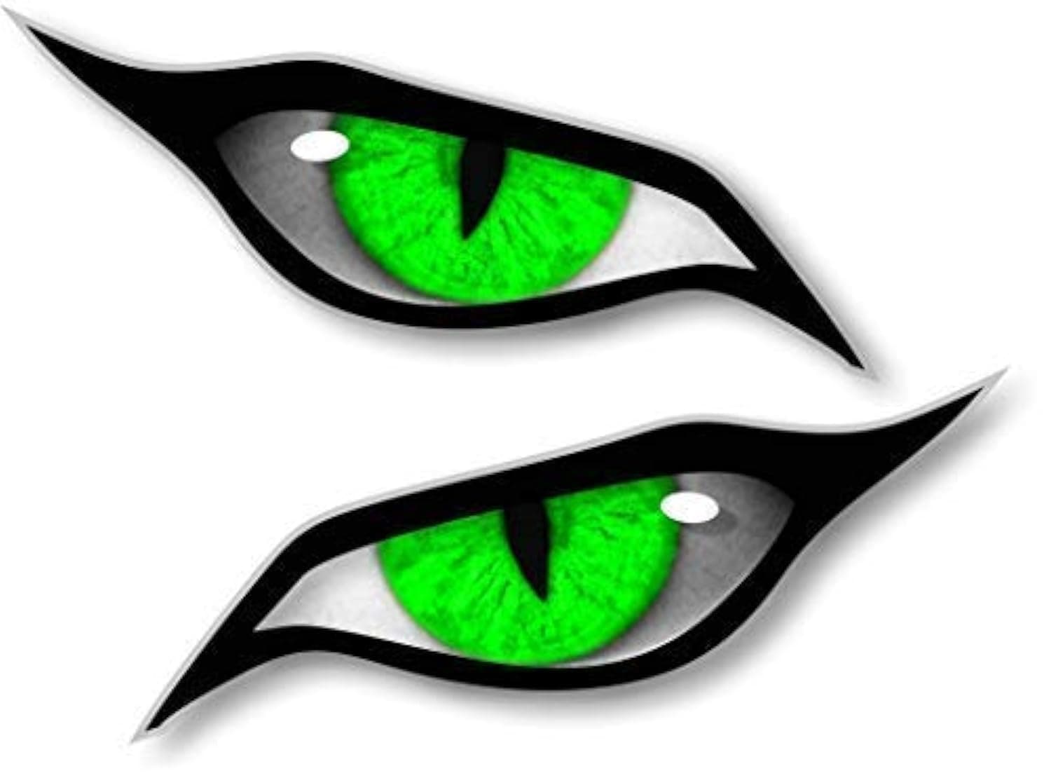 Pair of evil eyes with green iris vinyl drone motorcycle helmet car sticker Decal 70x30mm each