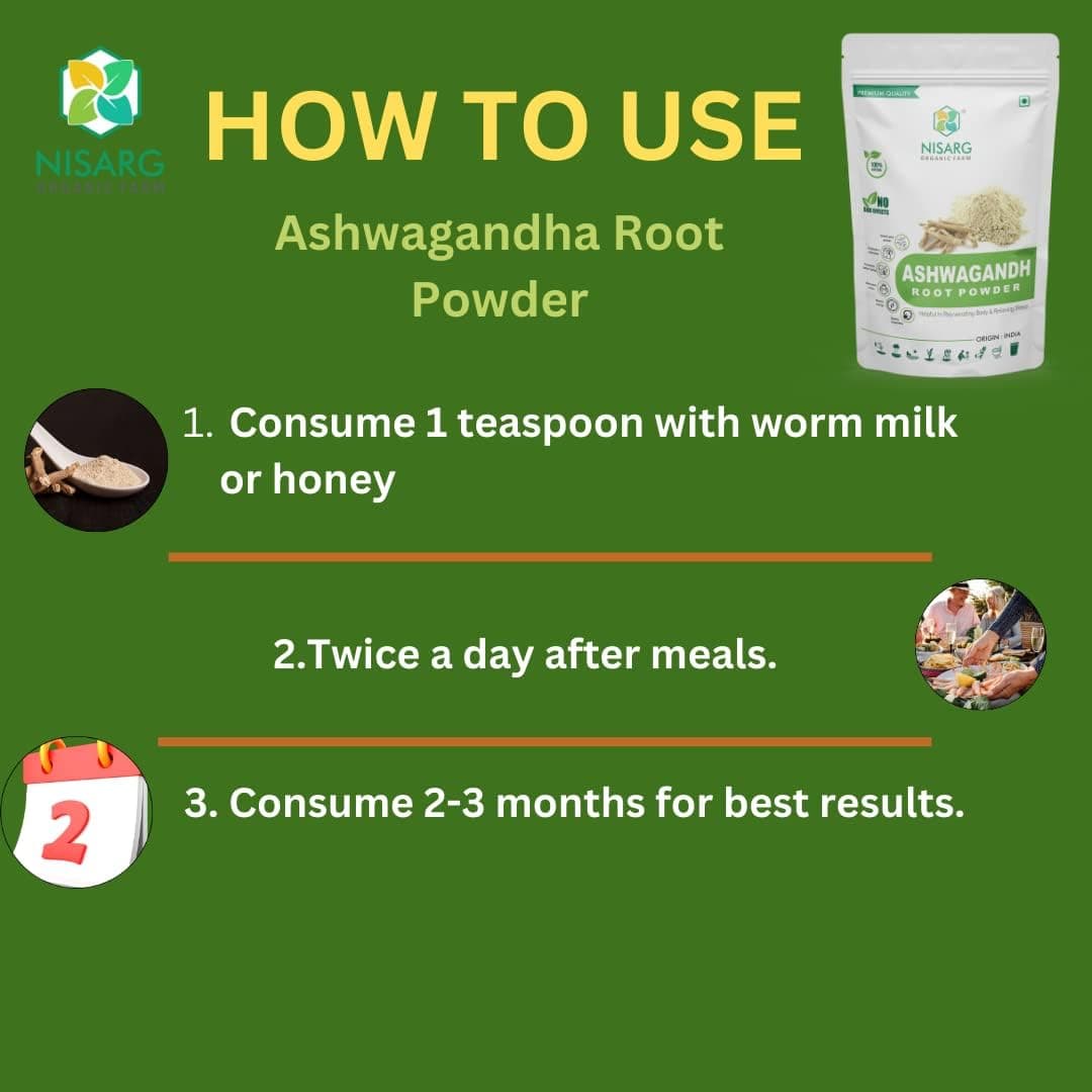 NISARG ORGANIC FARM Combo Ashwagandha and Shatavari Root Powder Pure and Natural Traditional Method Made Herbal Supplement Balance Women Hormones Height Growth (200gm)