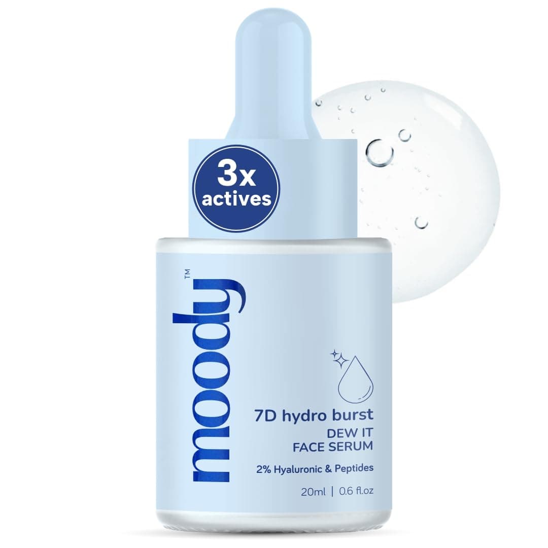 Moody 2% Hyaluronic Face Serum with Niacinamide Peptides For Dewy Hydrated & Plumped Skin With 7D Hydro Burst | Daily Hydrating Face Serum For Bouncy Skin | Paraben Free Serum for Men & Women | 20 ml