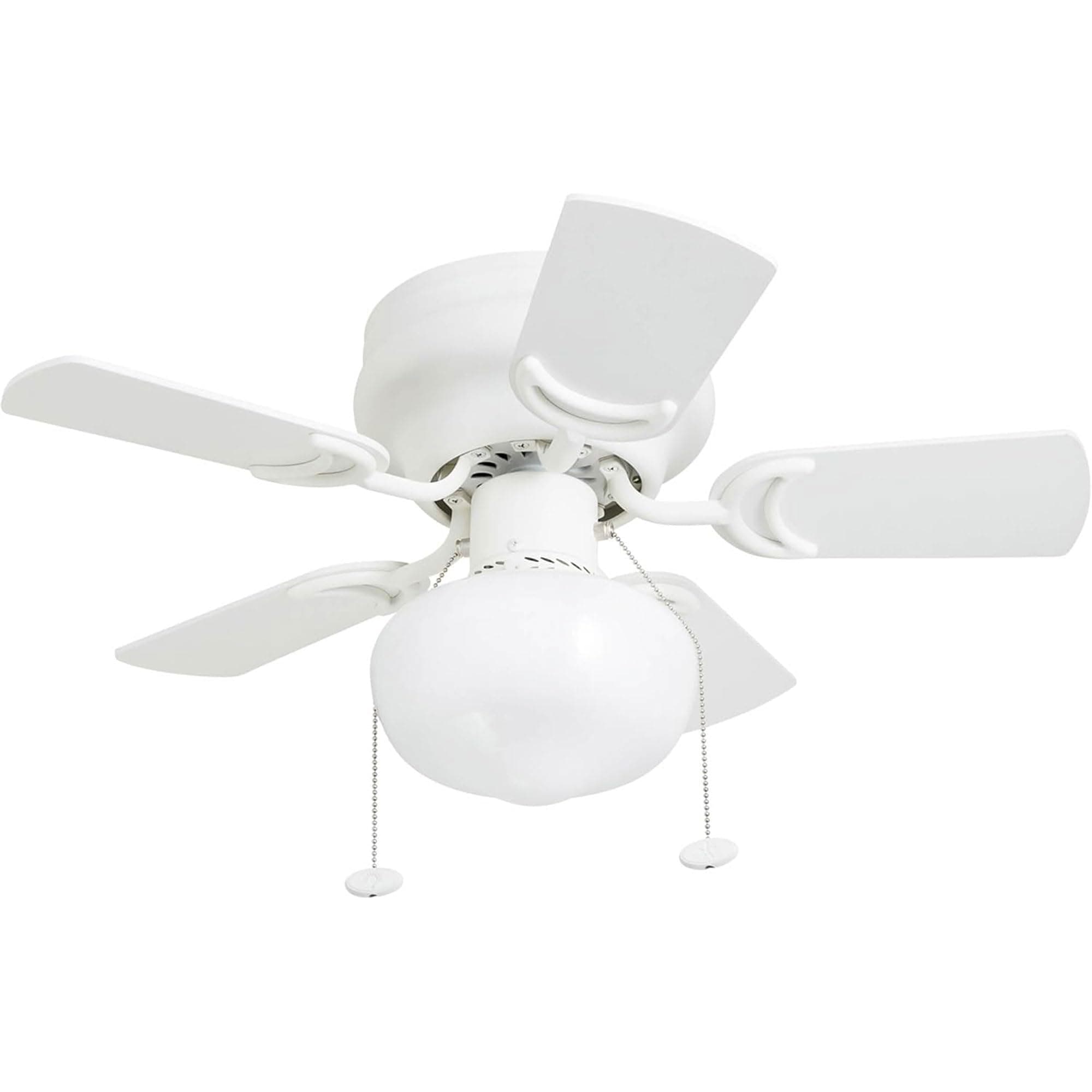 Hero, 28 Inch Traditional Flush Mount Indoor LED Ceiling Fan with Light, Pull Chain, Dual Finish Blades, Reversible Motor - 41530-01 (White)