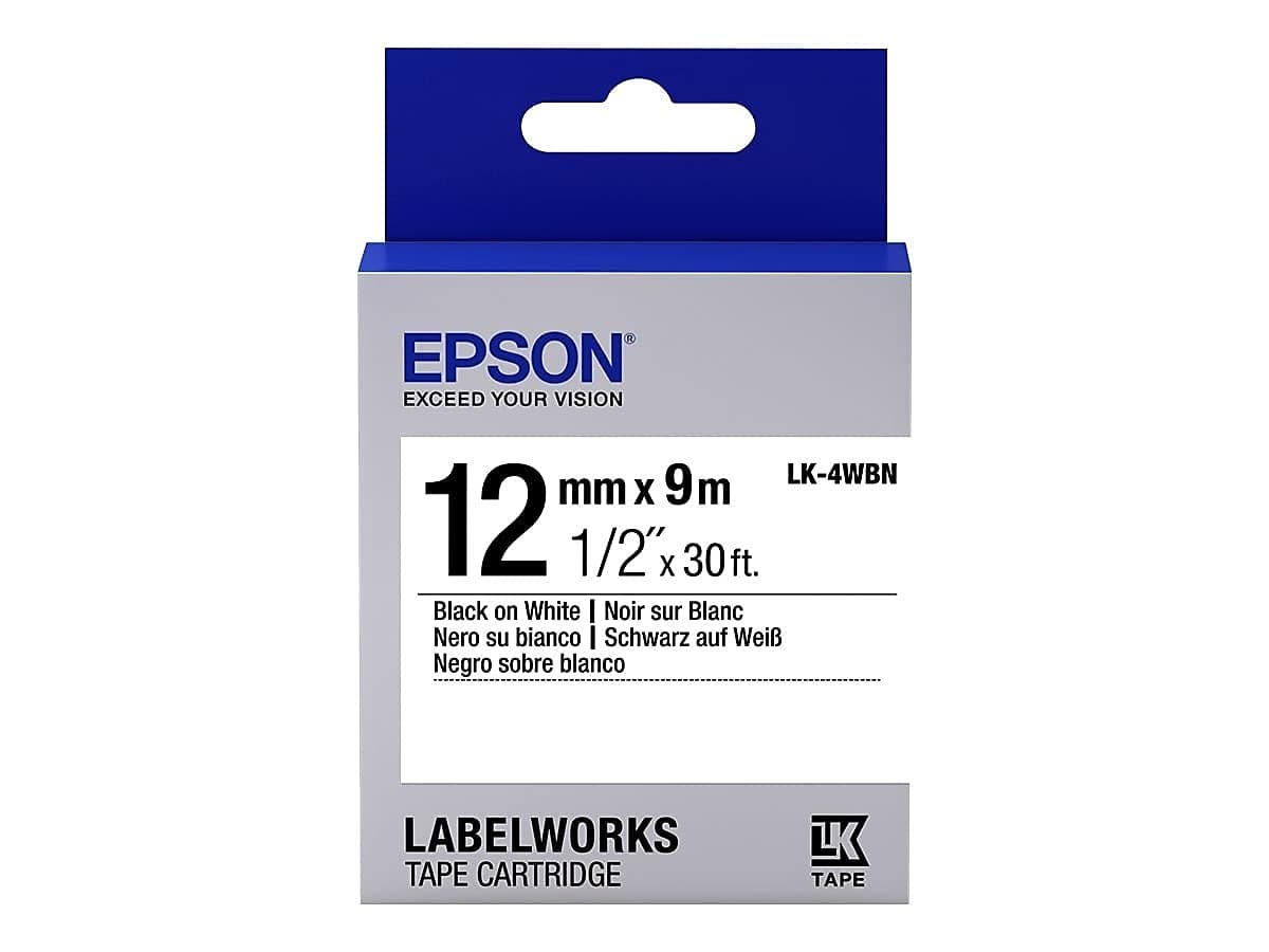 LabelWorks Standard Tape Cartridge ~1/2" Black on White (LK-4WBN) - for use with LW-300, 400, 600P, 700 Label Printers