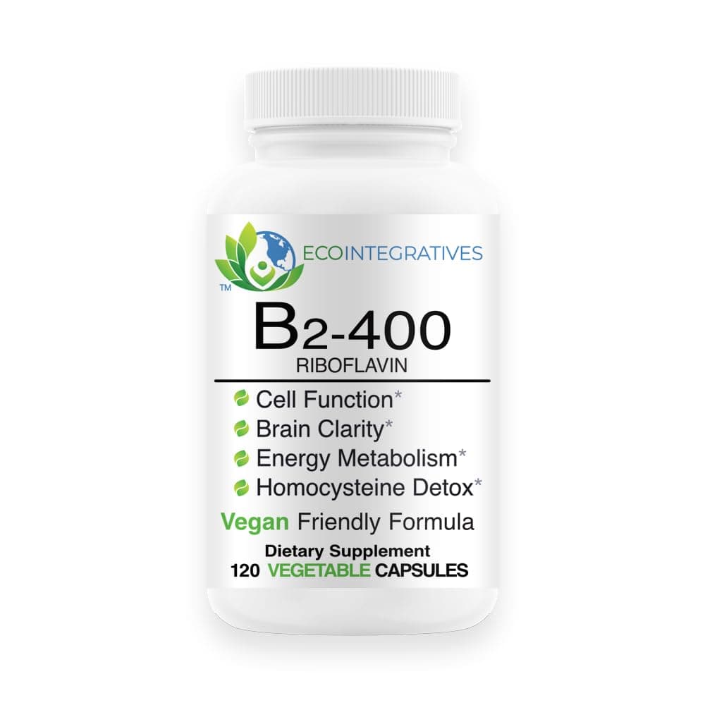 EcoIntegratives B2-400 Pure Riboflavin - Nervous System Health, Homocysteine Detox, Cardiovascular, Helps Boost Energy, Mental Clarity, Metabolism and Cell Function 120 Vegan Capsules