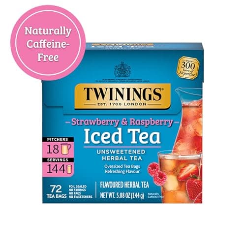 Twinings 72 Strawberry & Raspberry Herbal Iced Tea 72 Oversized Tea Bags Makes 18 Jugs or 144 Servings Unsweetened Naturally Caffeine Free