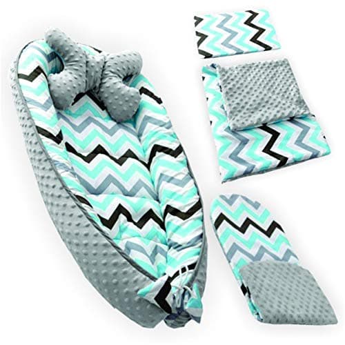 Lil Goos Minky Baby Lounger Set – 100% Soft Cotton - Portable Crib Baby Nest Bassinet for Co Sleeping (Blue)