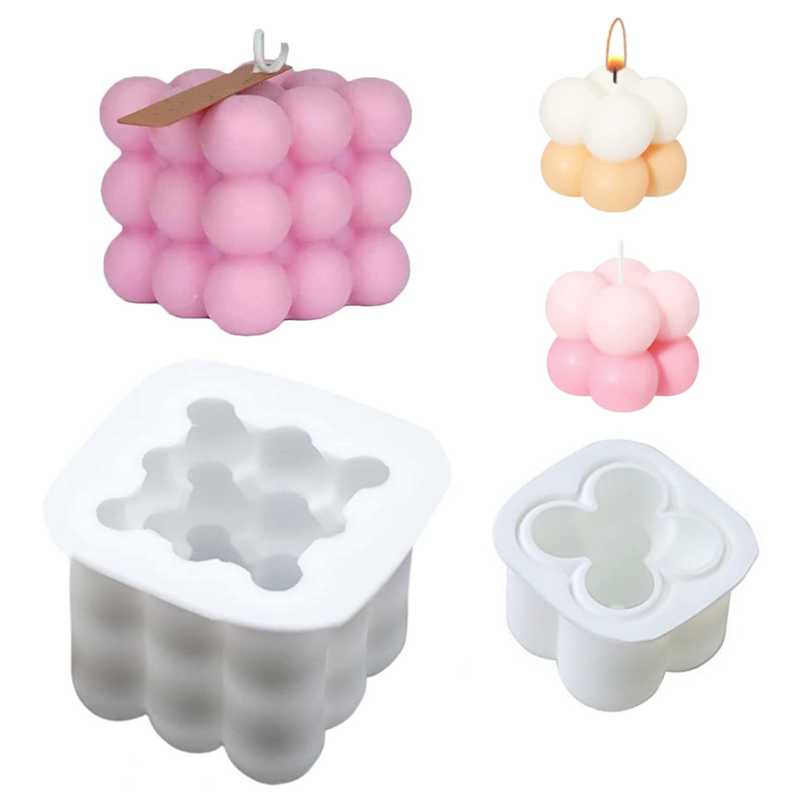 2 Pcs Silicone 3D Bubble Candle Moulds for Chocolate Fondant Cake Decorating, Soap Making, Baking Dessert Jelly Pudding Clay Moulds for Party Decoration DIY Gift