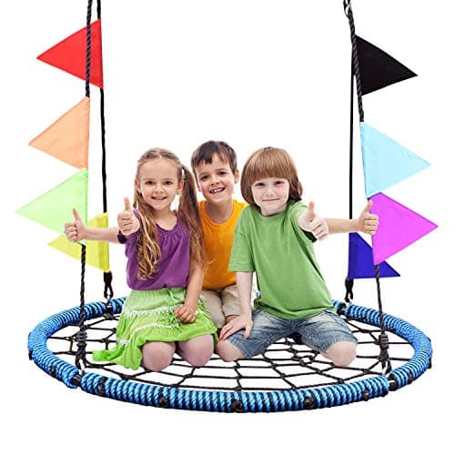 NSdirect 40'' Spider Web Swing ,700lb Tree Swing for Tree Kids with Steel Frame and 2 Hanging Straps and Flags, Fun for Kids (Blue)