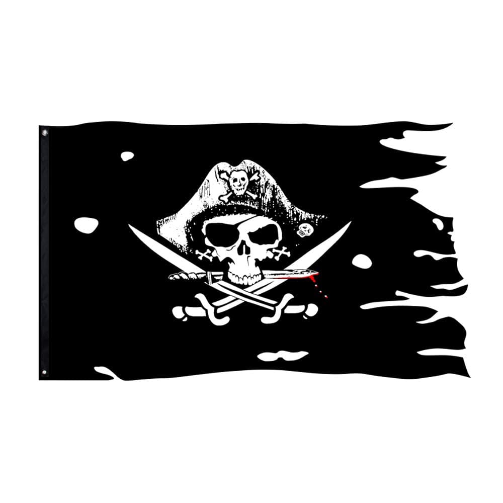 FLAGLINK Dead Man's Chest Skull Bones Jolly Roger Flag 3X4.8Fts Crossbone Pirate Banner Creepy Ragged