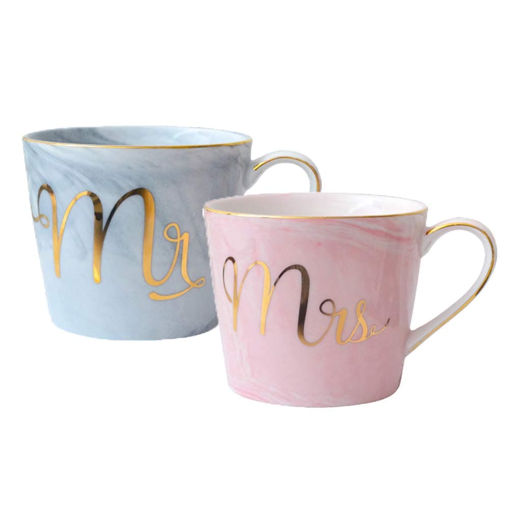 Jiken Handmade Romantic Couple Gift 11.2oz Mr & Mrs Mugs Set of 2 Marble Tea Coffee Cup Mug Wedding Present