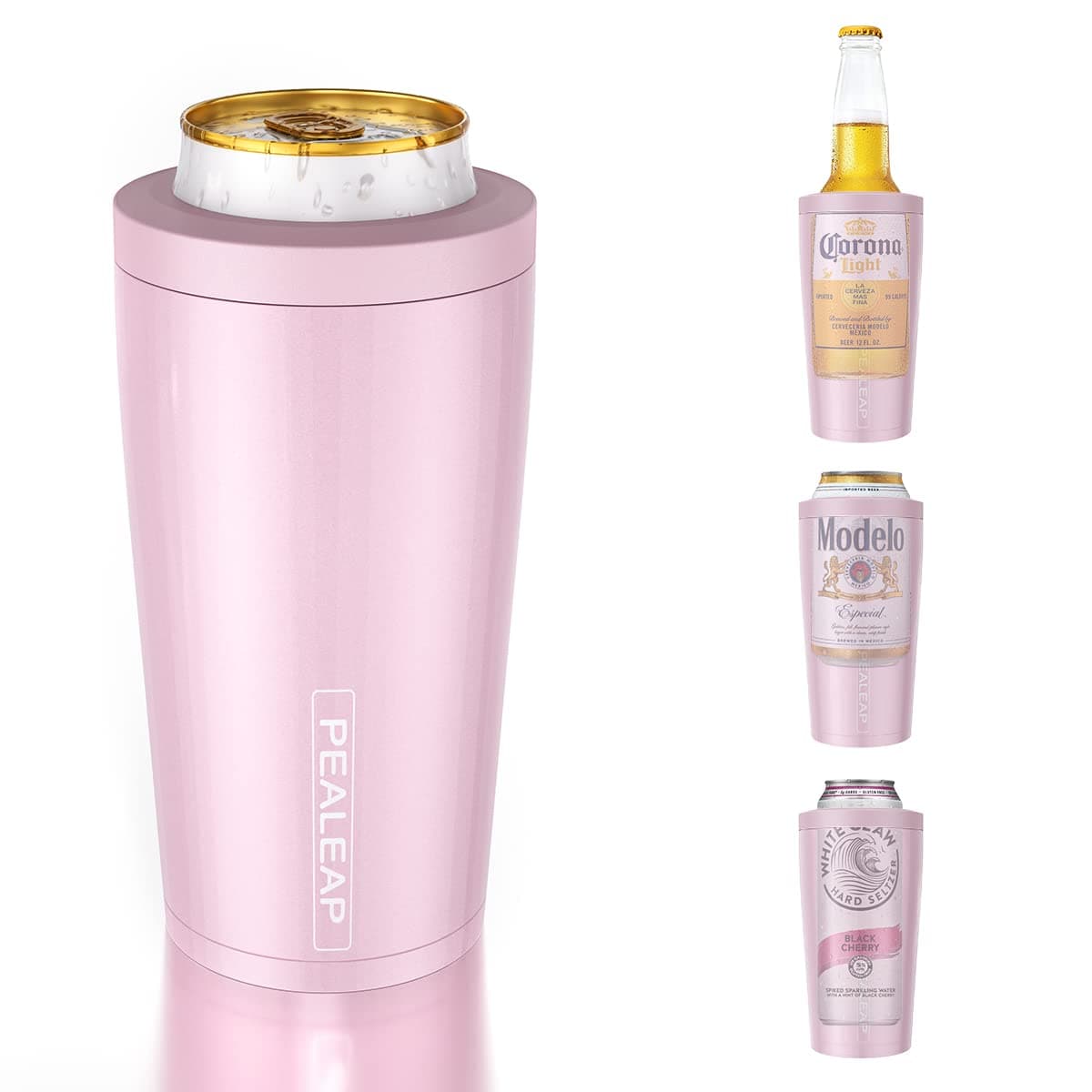 4 in 1 Insulated Slim Can Cooler for 12 OZ Cans and Beer Bottle - Keep 8 Hours Cold, Easy to Hold - Stainless Steel Can Holder, Double Walled Can Insulator for Hard Seltzer and More (Blush)