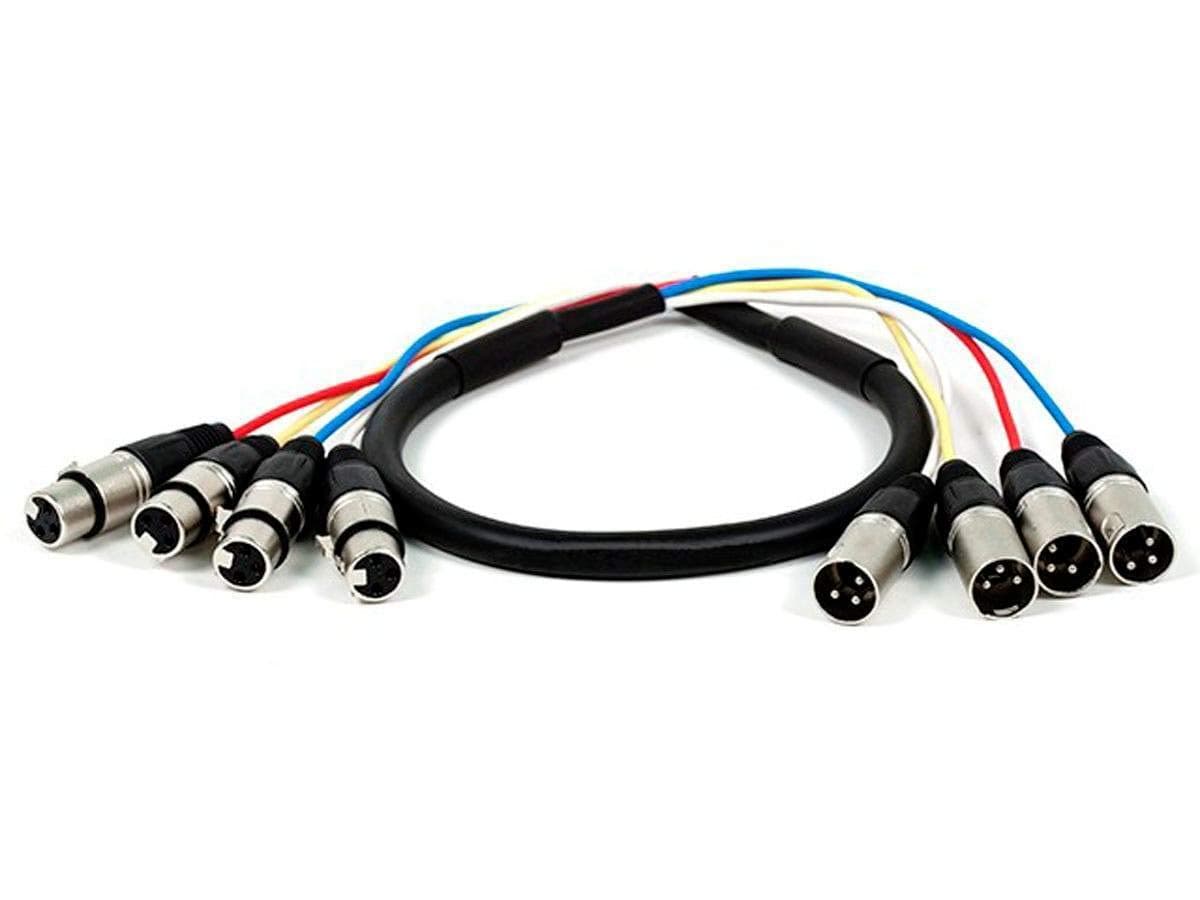 Monoprice 4-Channel XLR Male to XLR Female Snake Cable - 3 Feet - Black/Silver, Metal Connector Housings, Plastic and Rubber Cable Boots